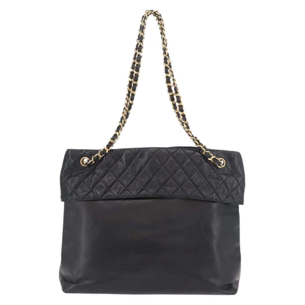 CHANEL Chain Tote Bag Leather Black Gold CC Auth BA10091