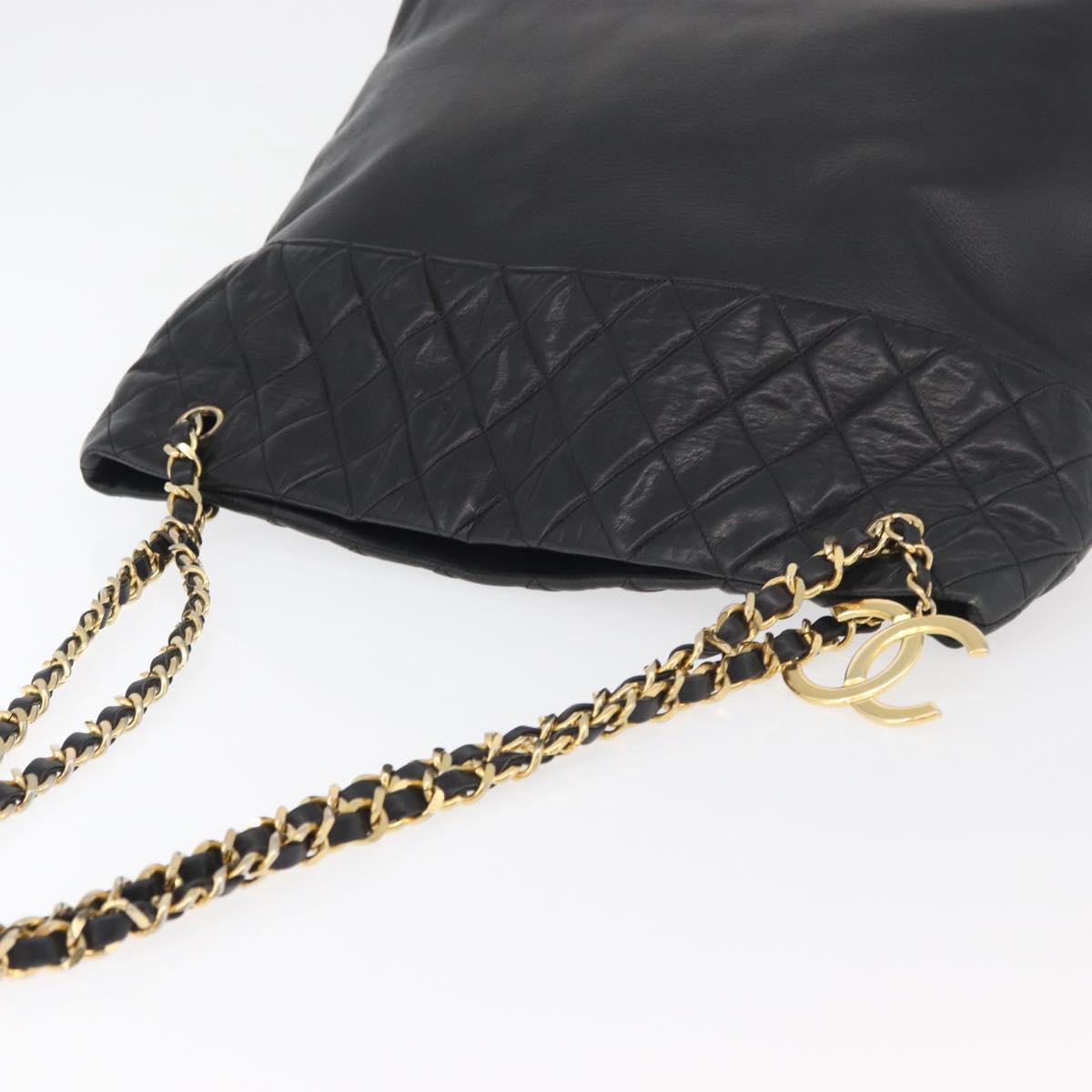 CHANEL Chain Tote Bag Leather Black Gold CC Auth BA10091