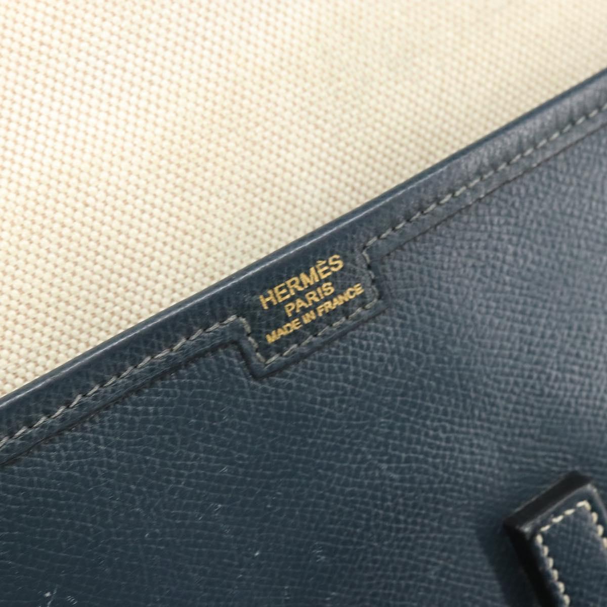 HERMES Clutch Bag Leather Navy Auth BA10093