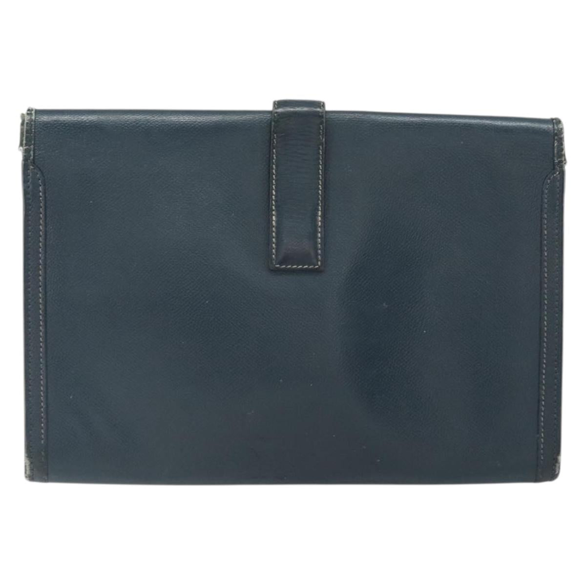 HERMES Clutch Bag Leather Navy Auth BA10093