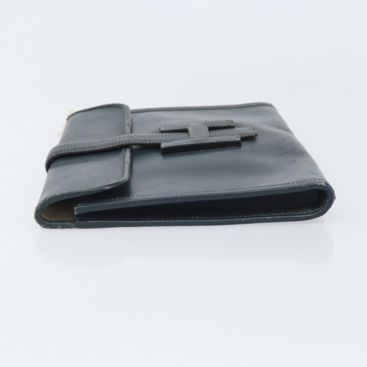 HERMES Clutch Bag Leather Navy Auth BA10093