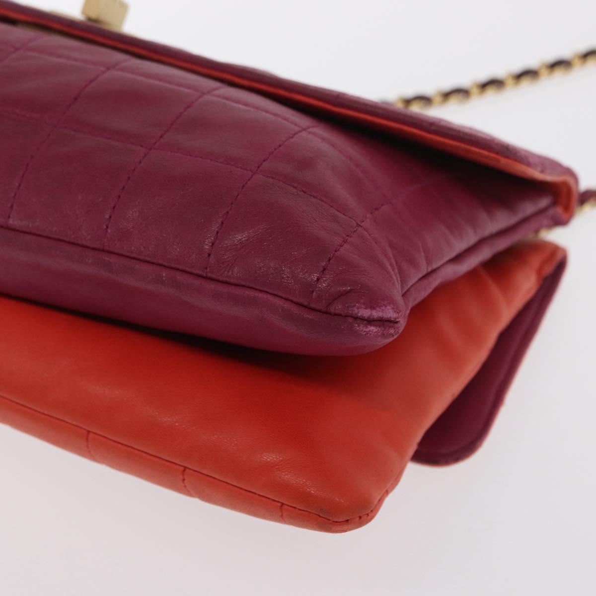 CHANEL Choco Bar Chain Hand Bag Lamb Skin Purple Gold CC Auth BA10094