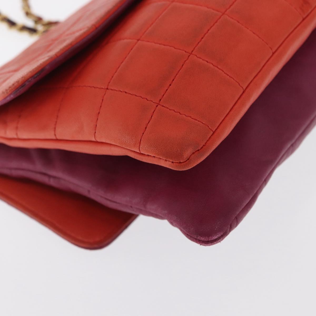 CHANEL Choco Bar Chain Hand Bag Lamb Skin Purple Gold CC Auth BA10094