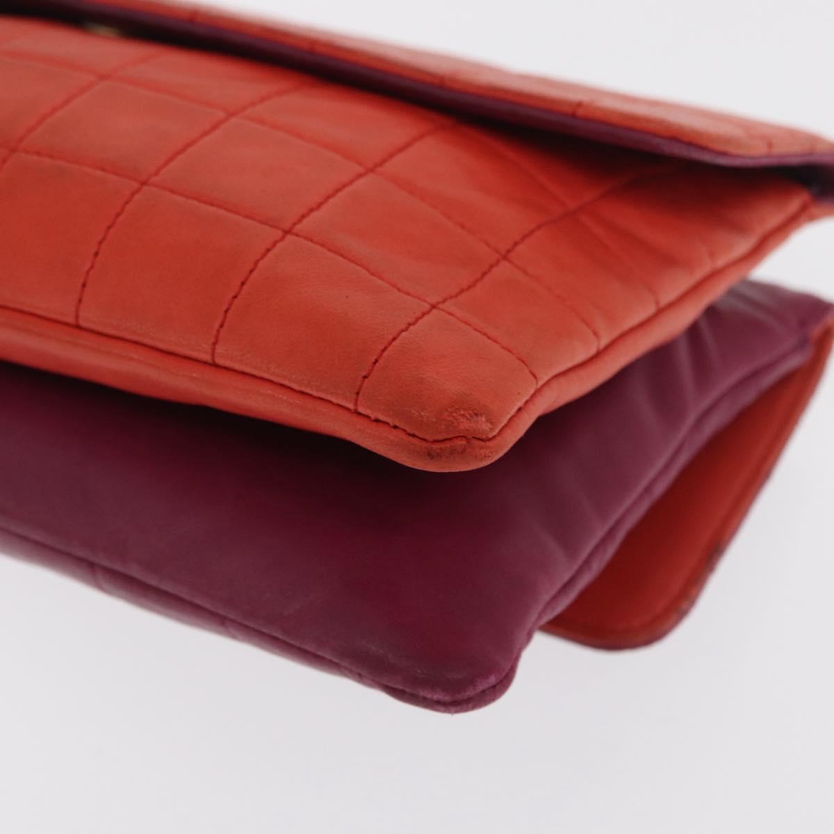 CHANEL Choco Bar Chain Hand Bag Lamb Skin Purple Gold CC Auth BA10094