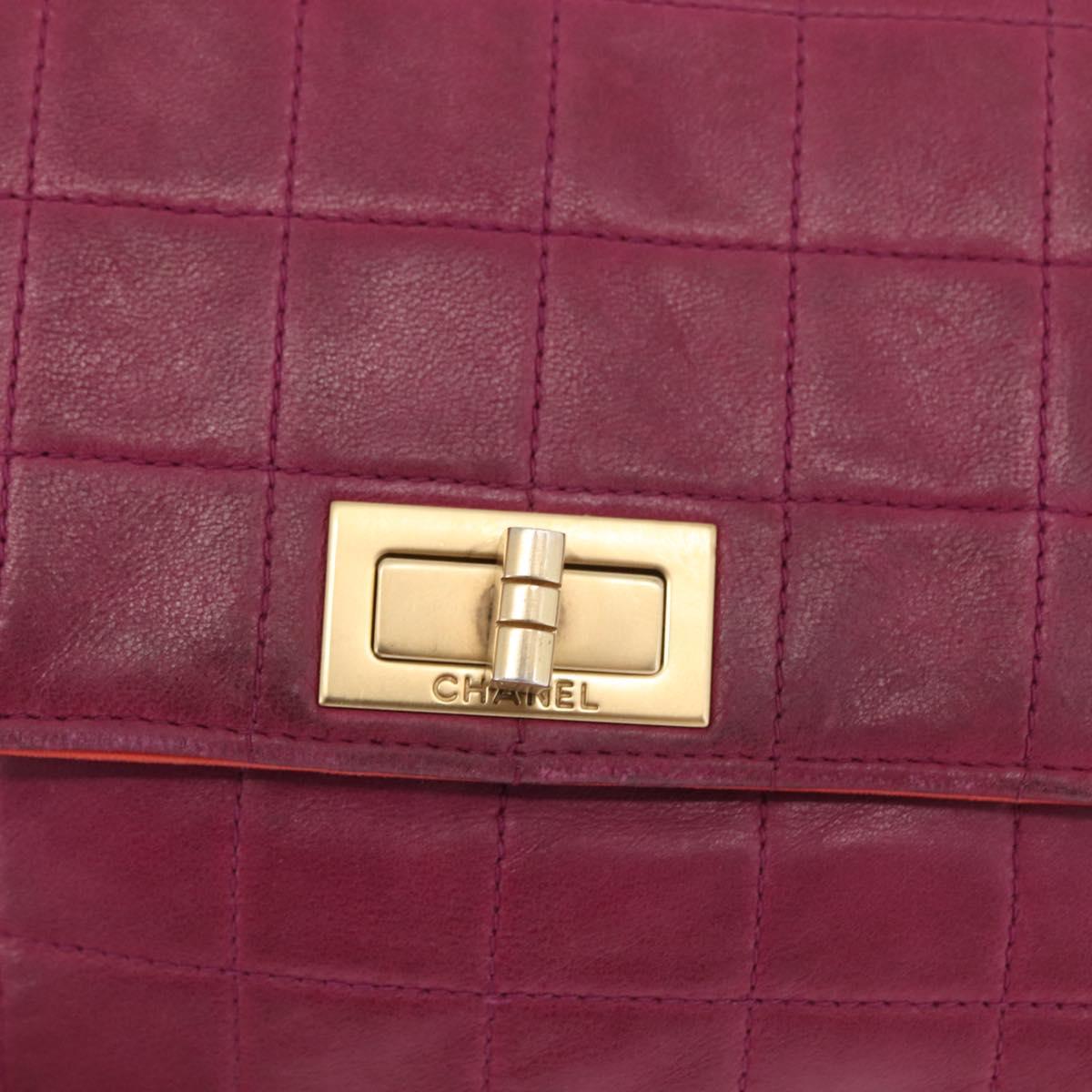 CHANEL Choco Bar Chain Hand Bag Lamb Skin Purple Gold CC Auth BA10094