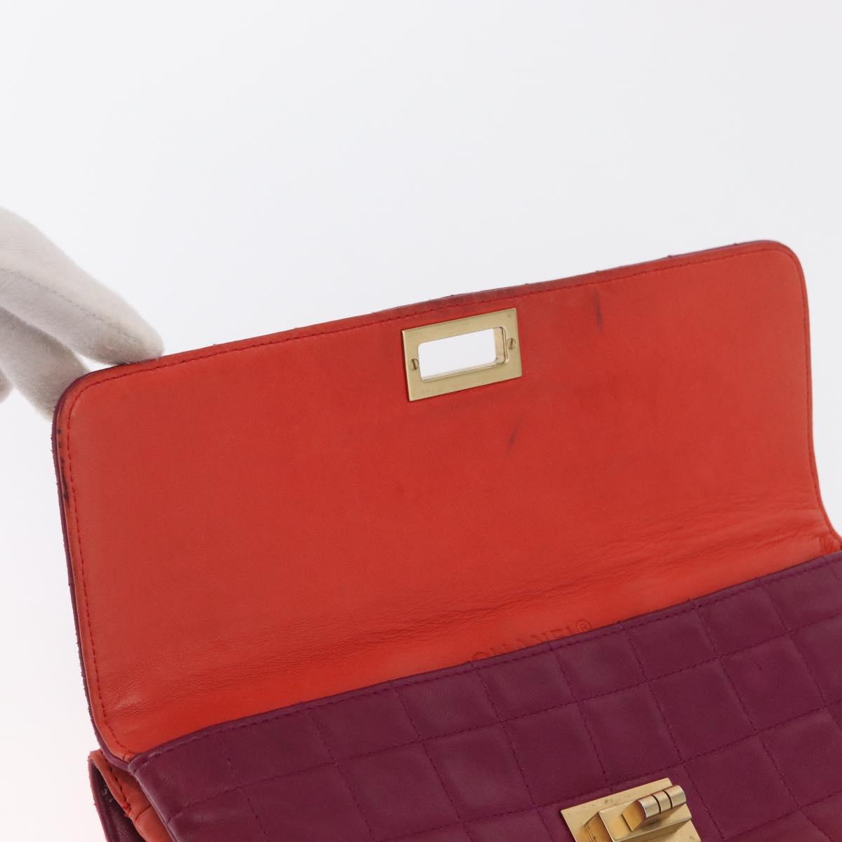 CHANEL Choco Bar Chain Hand Bag Lamb Skin Purple Gold CC Auth BA10094