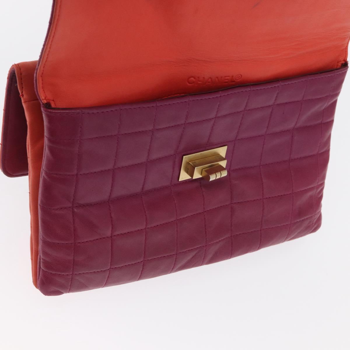 CHANEL Choco Bar Chain Hand Bag Lamb Skin Purple Gold CC Auth BA10094