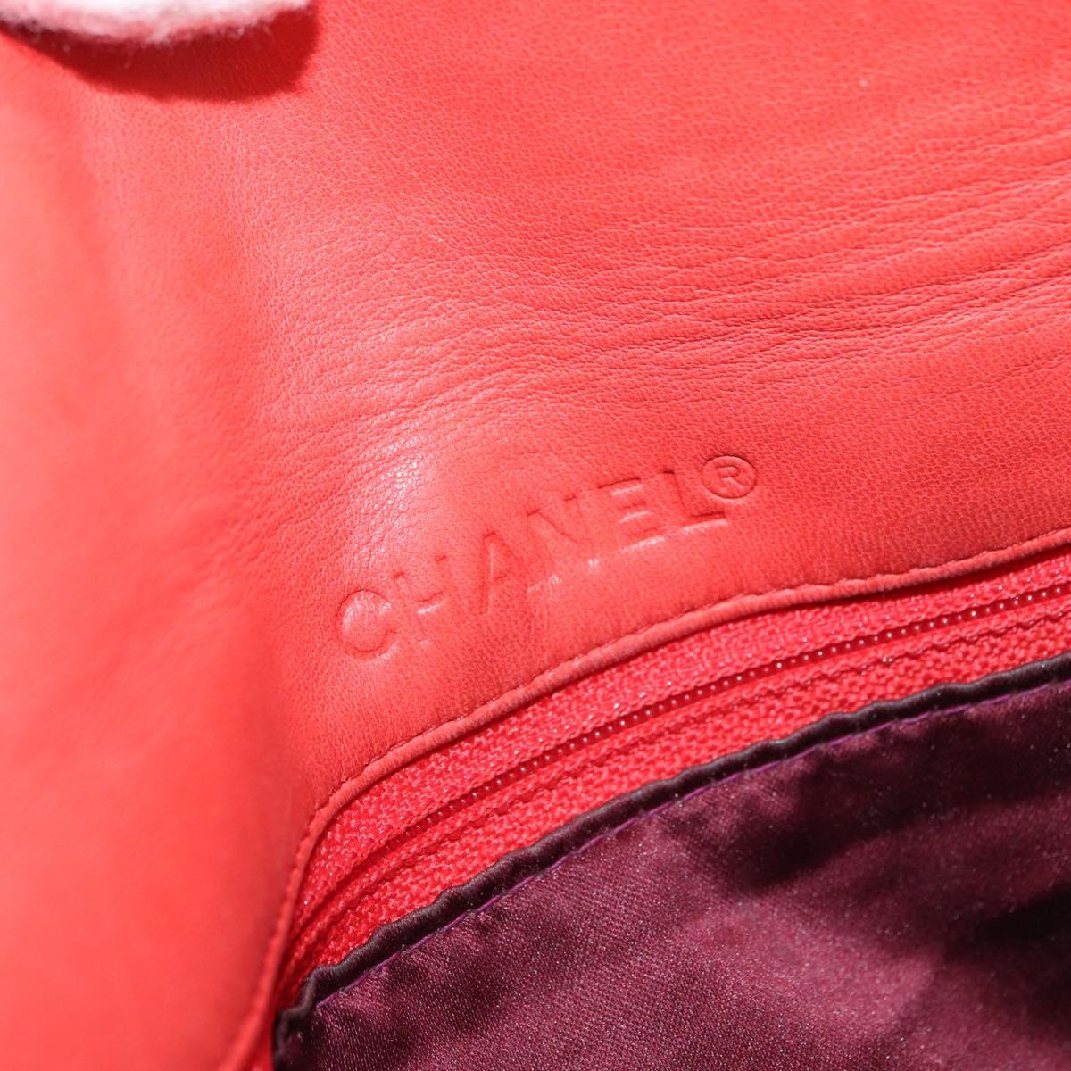 CHANEL Choco Bar Chain Hand Bag Lamb Skin Purple Gold CC Auth BA10094