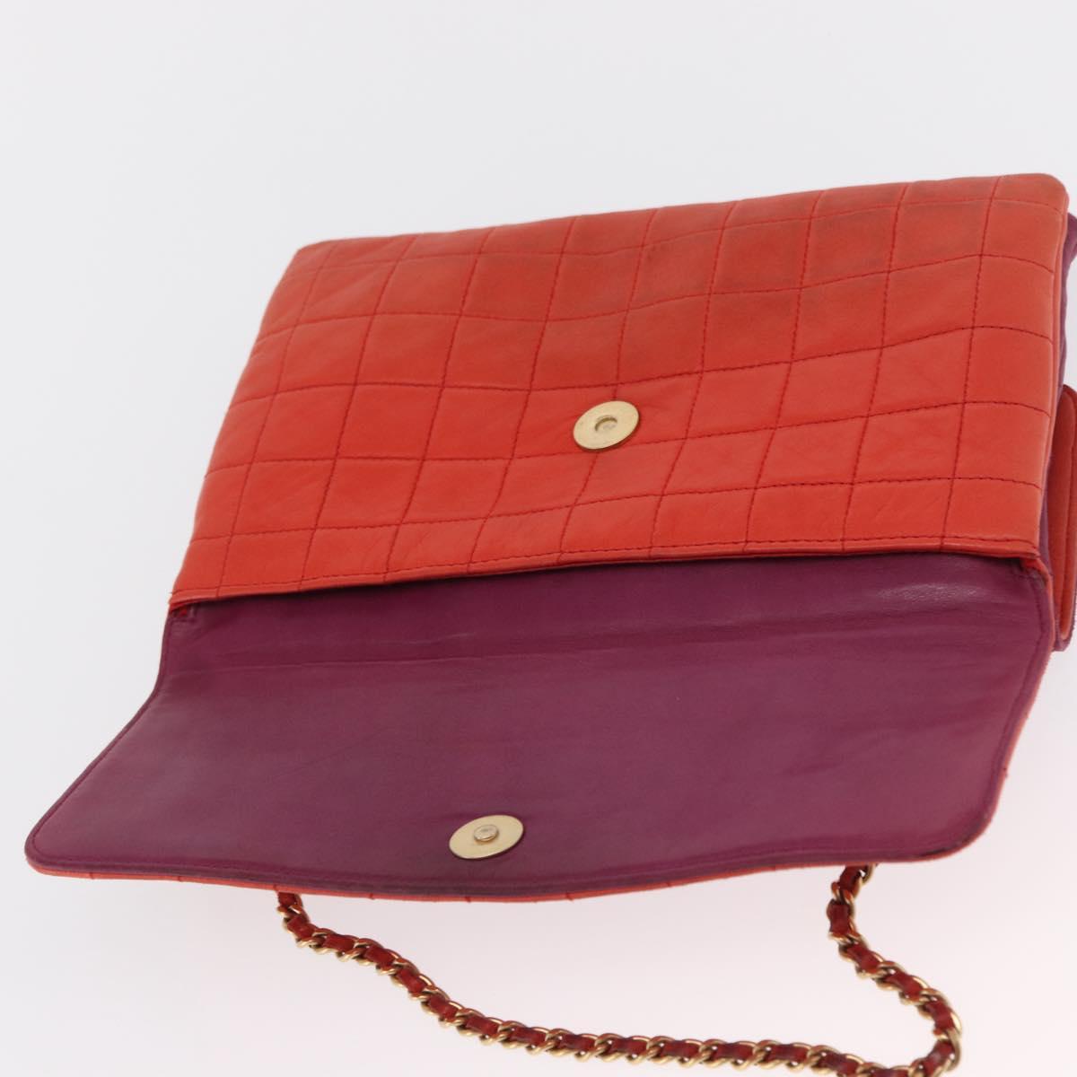 CHANEL Choco Bar Chain Hand Bag Lamb Skin Purple Gold CC Auth BA10094