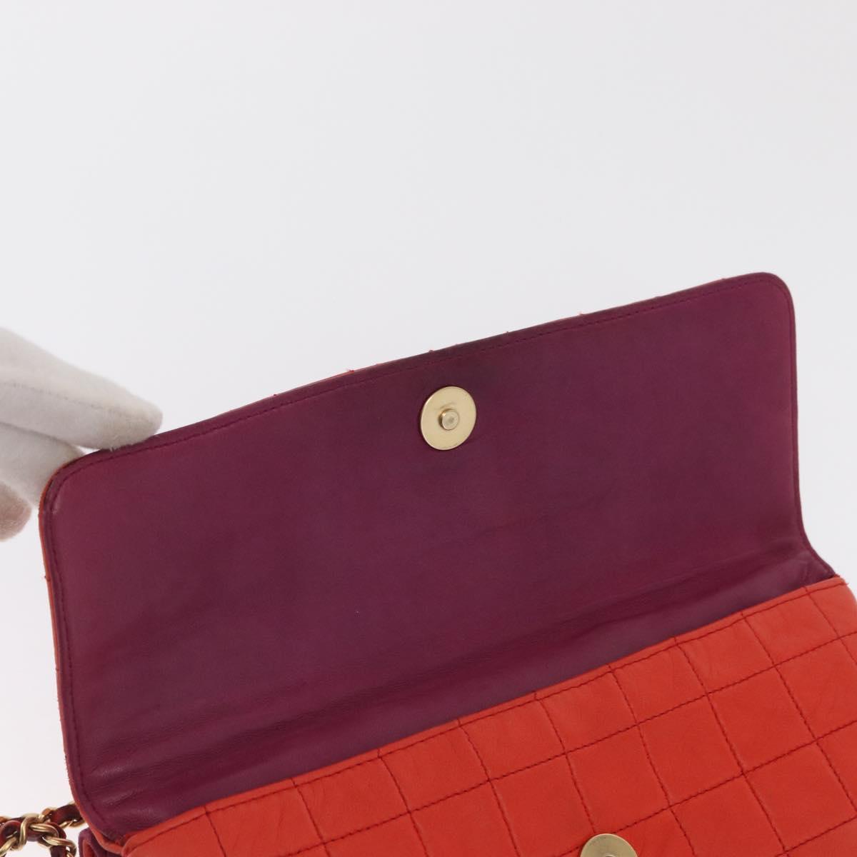 CHANEL Choco Bar Chain Hand Bag Lamb Skin Purple Gold CC Auth BA10094