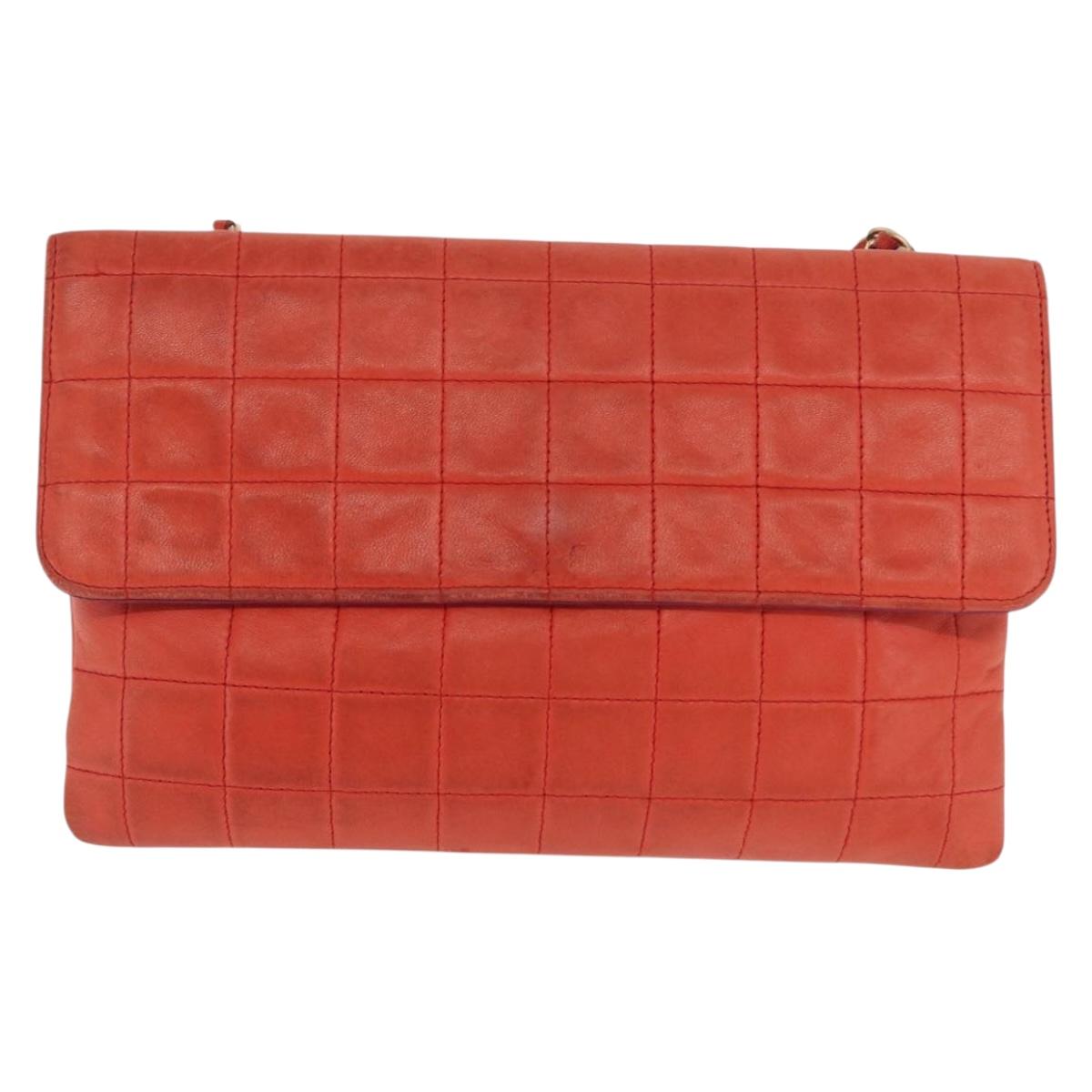 CHANEL Choco Bar Chain Hand Bag Lamb Skin Purple Gold CC Auth BA10094