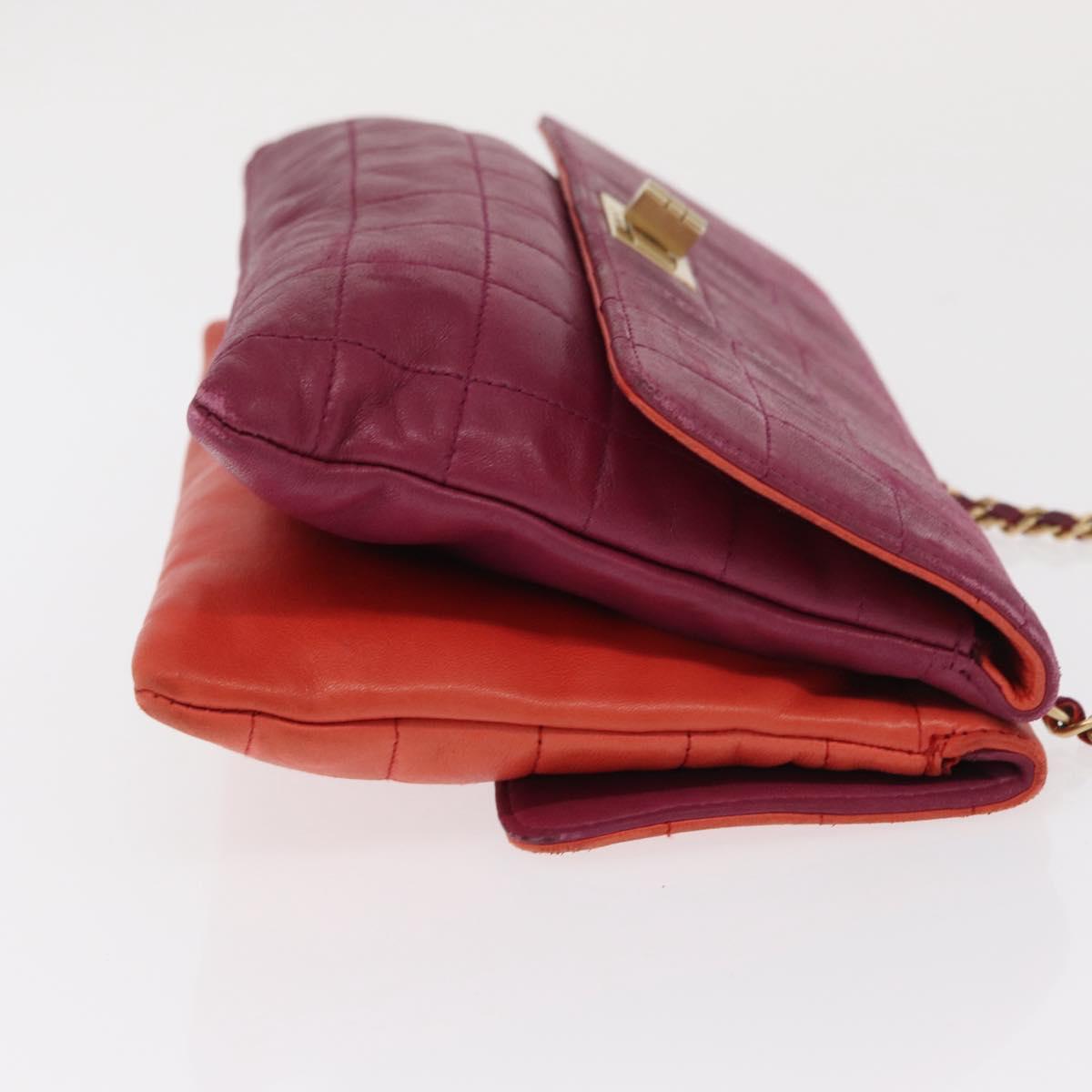 CHANEL Choco Bar Chain Hand Bag Lamb Skin Purple Gold CC Auth BA10094