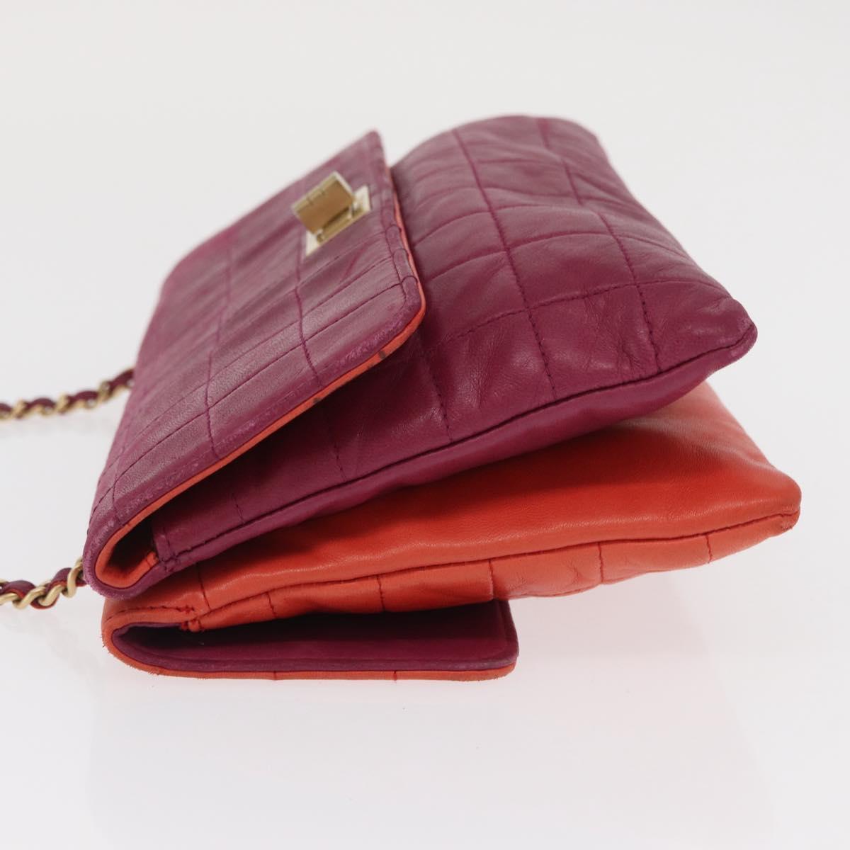 CHANEL Choco Bar Chain Hand Bag Lamb Skin Purple Gold CC Auth BA10094