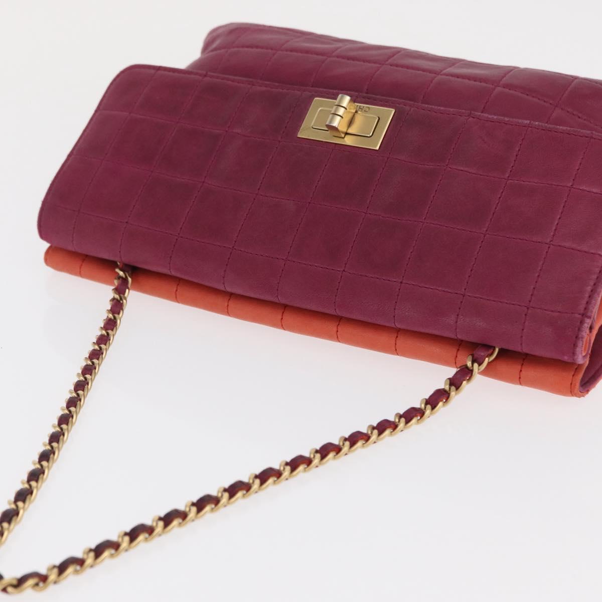 CHANEL Choco Bar Chain Hand Bag Lamb Skin Purple Gold CC Auth BA10094