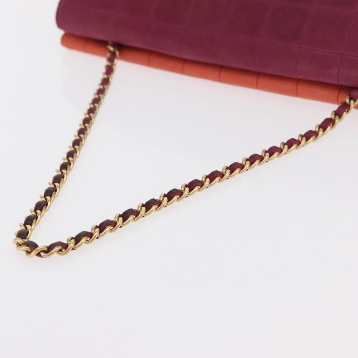 CHANEL Choco Bar Chain Hand Bag Lamb Skin Purple Gold CC Auth BA10094