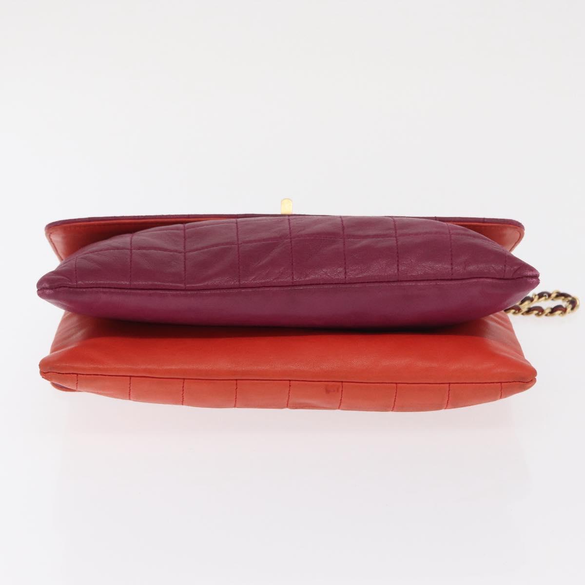 CHANEL Choco Bar Chain Hand Bag Lamb Skin Purple Gold CC Auth BA10094