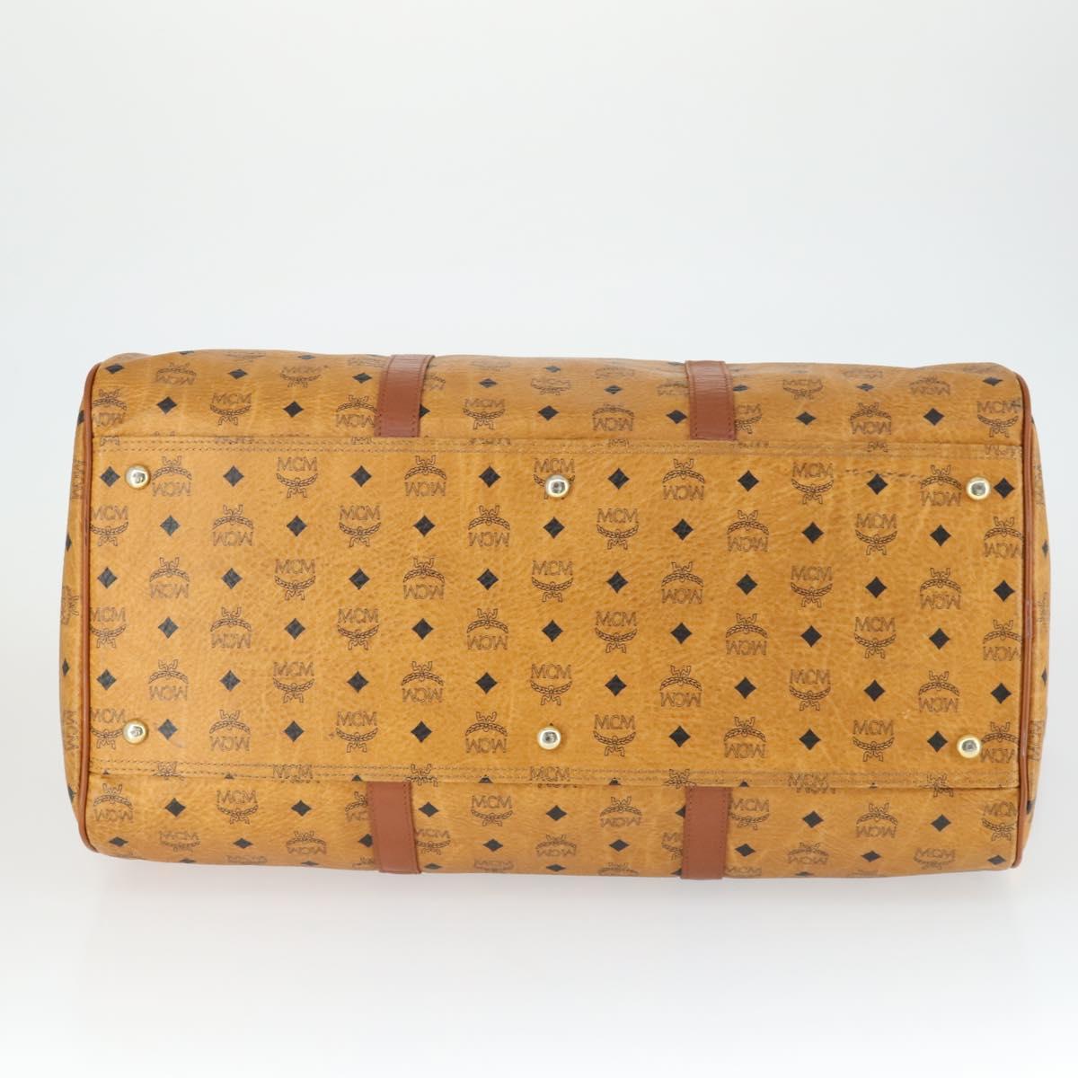 MCM Logogram Vicetos Boston Bag PVC 2way Black Gold Auth BA10101