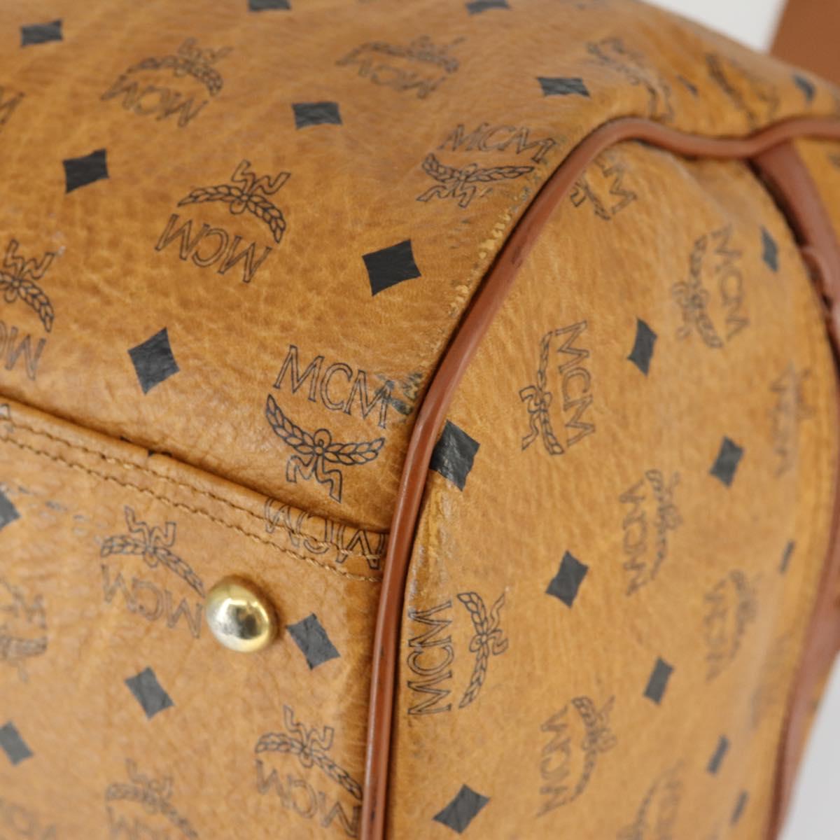 MCM Logogram Vicetos Boston Bag PVC 2way Black Gold Auth BA10101