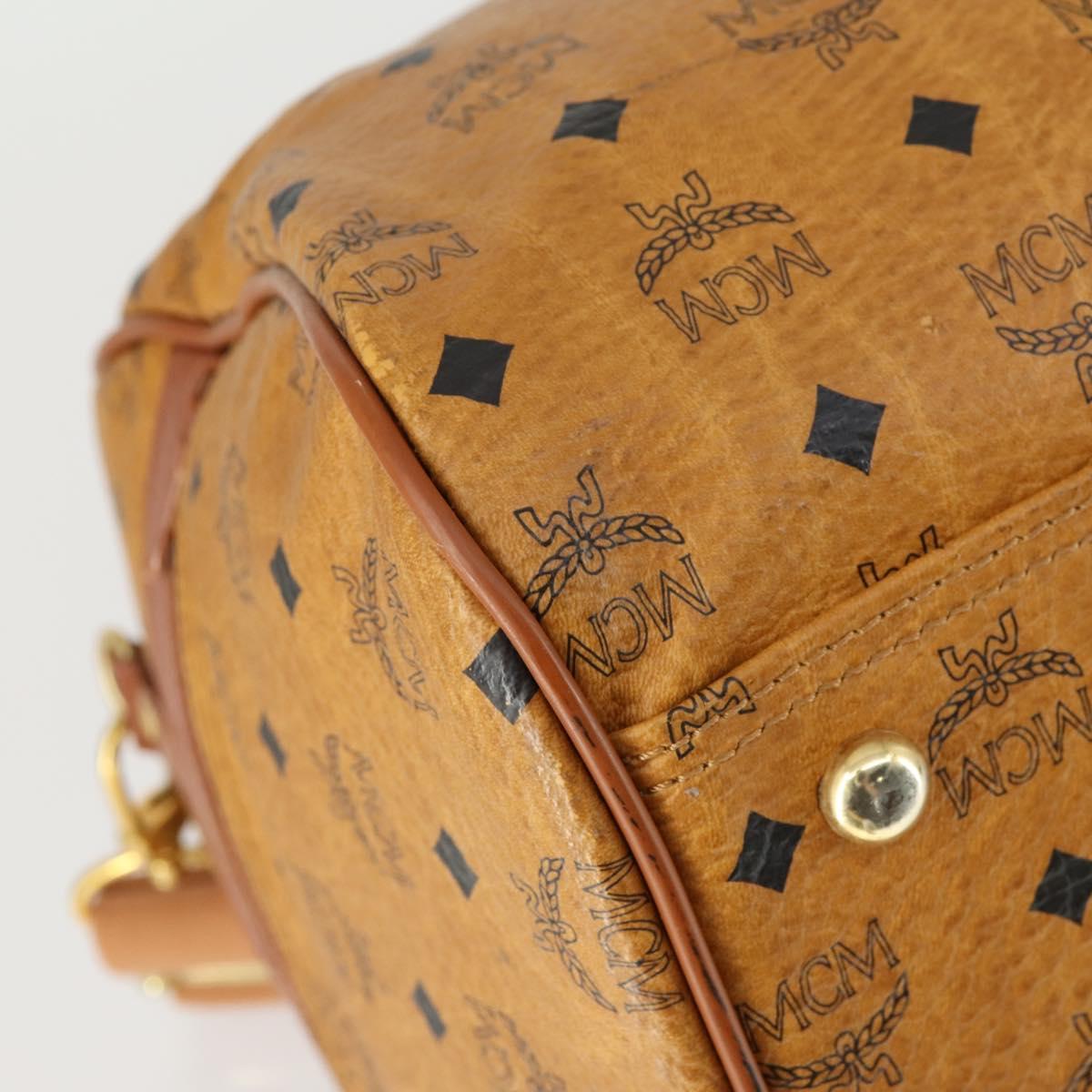 MCM Logogram Vicetos Boston Bag PVC 2way Black Gold Auth BA10101