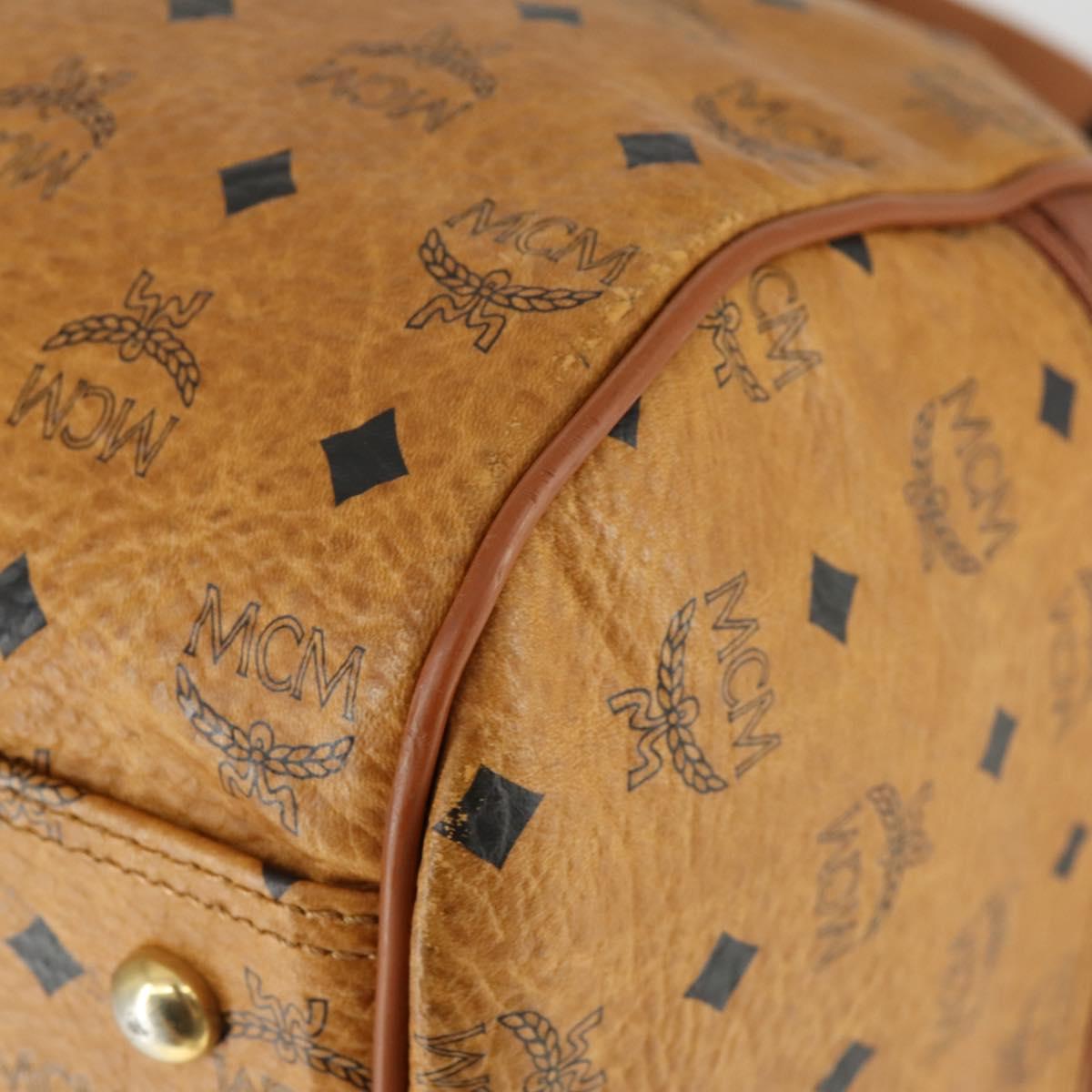 MCM Logogram Vicetos Boston Bag PVC 2way Black Gold Auth BA10101