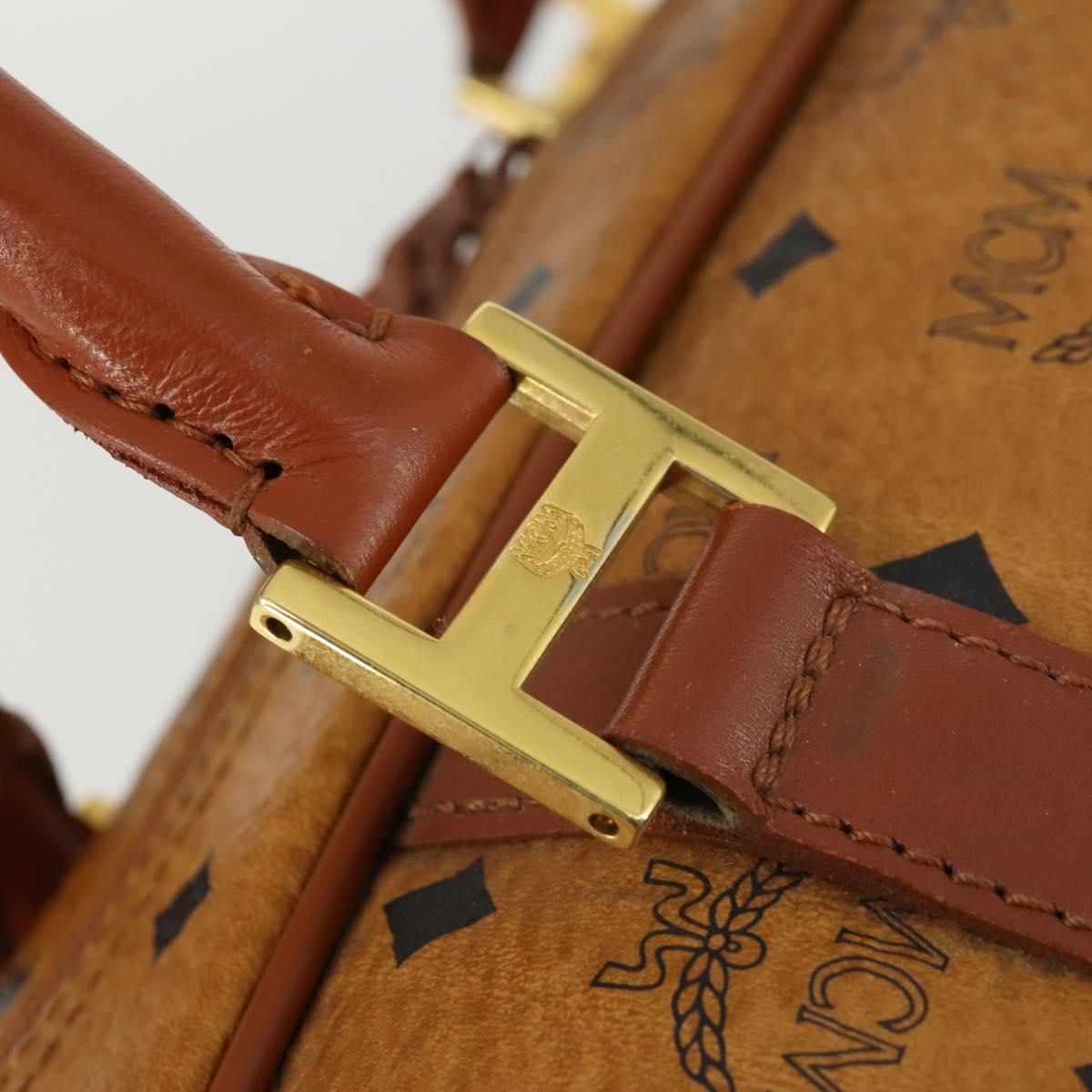 MCM Logogram Vicetos Boston Bag PVC 2way Black Gold Auth BA10101