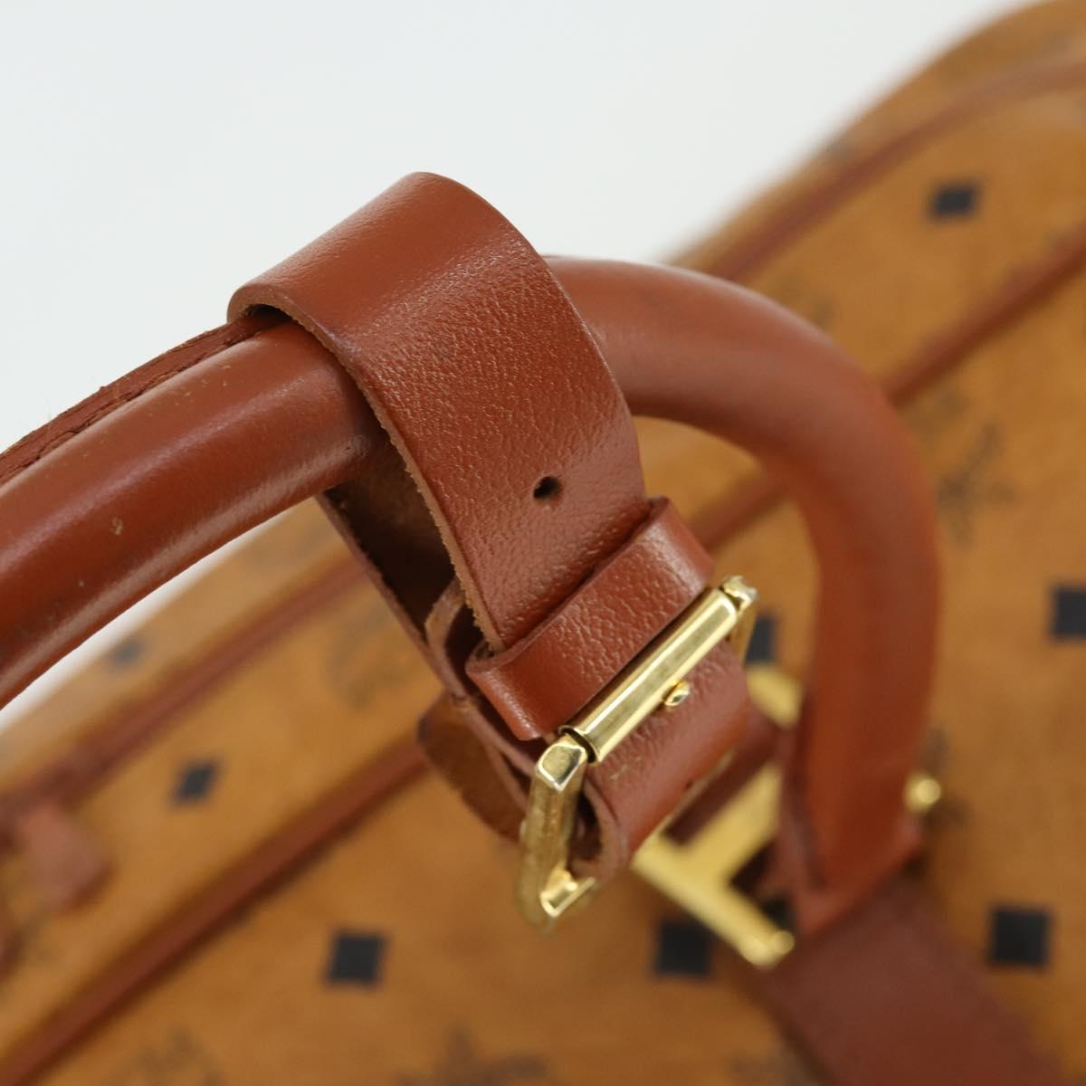 MCM Logogram Vicetos Boston Bag PVC 2way Black Gold Auth BA10101