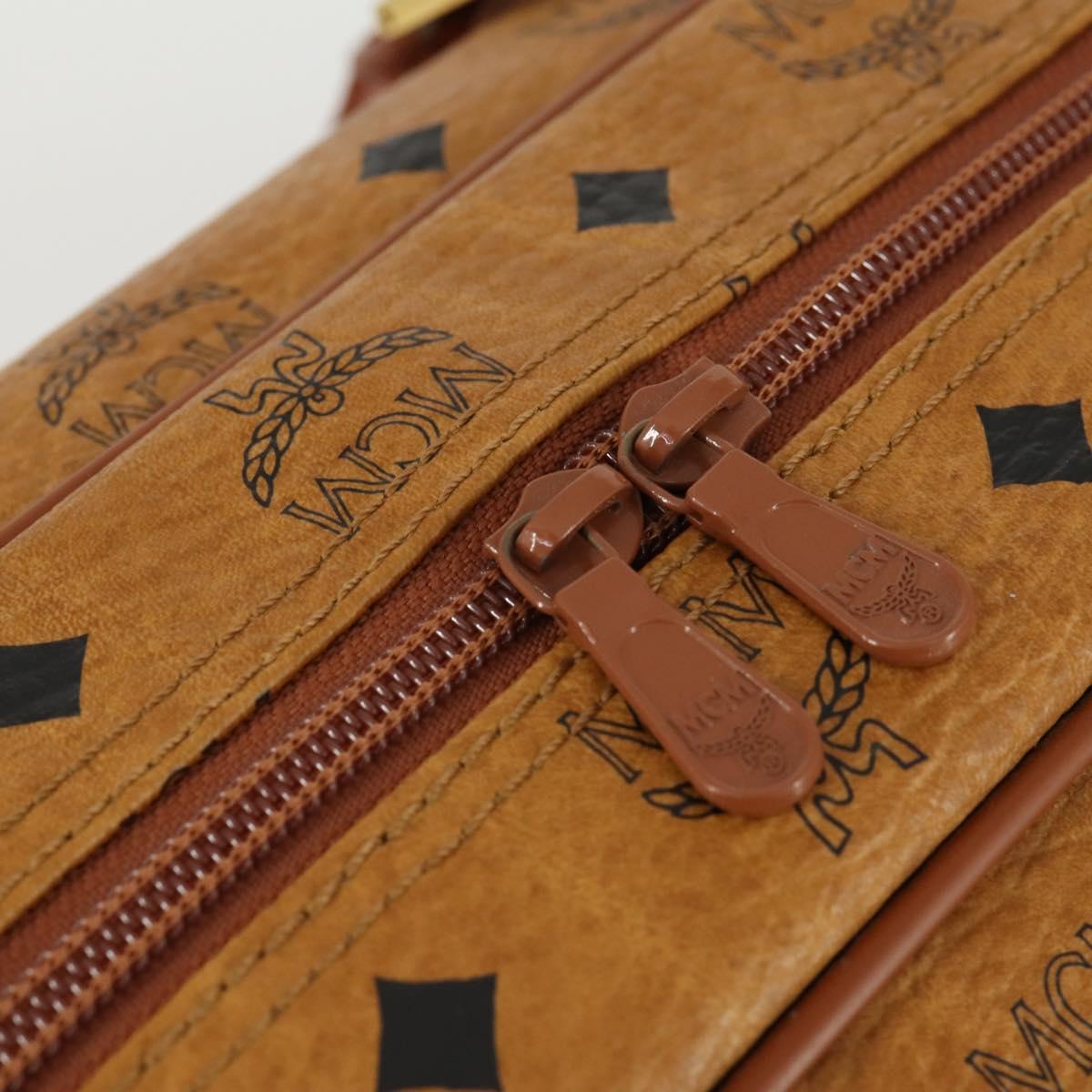 MCM Logogram Vicetos Boston Bag PVC 2way Black Gold Auth BA10101