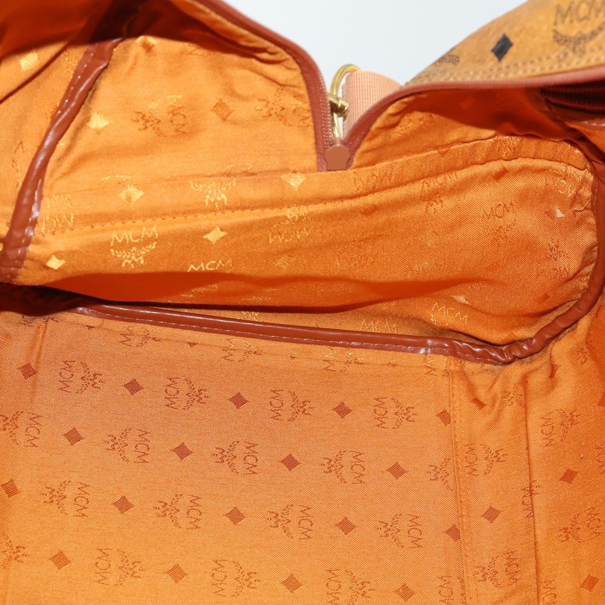 MCM Logogram Vicetos Boston Bag PVC 2way Black Gold Auth BA10101