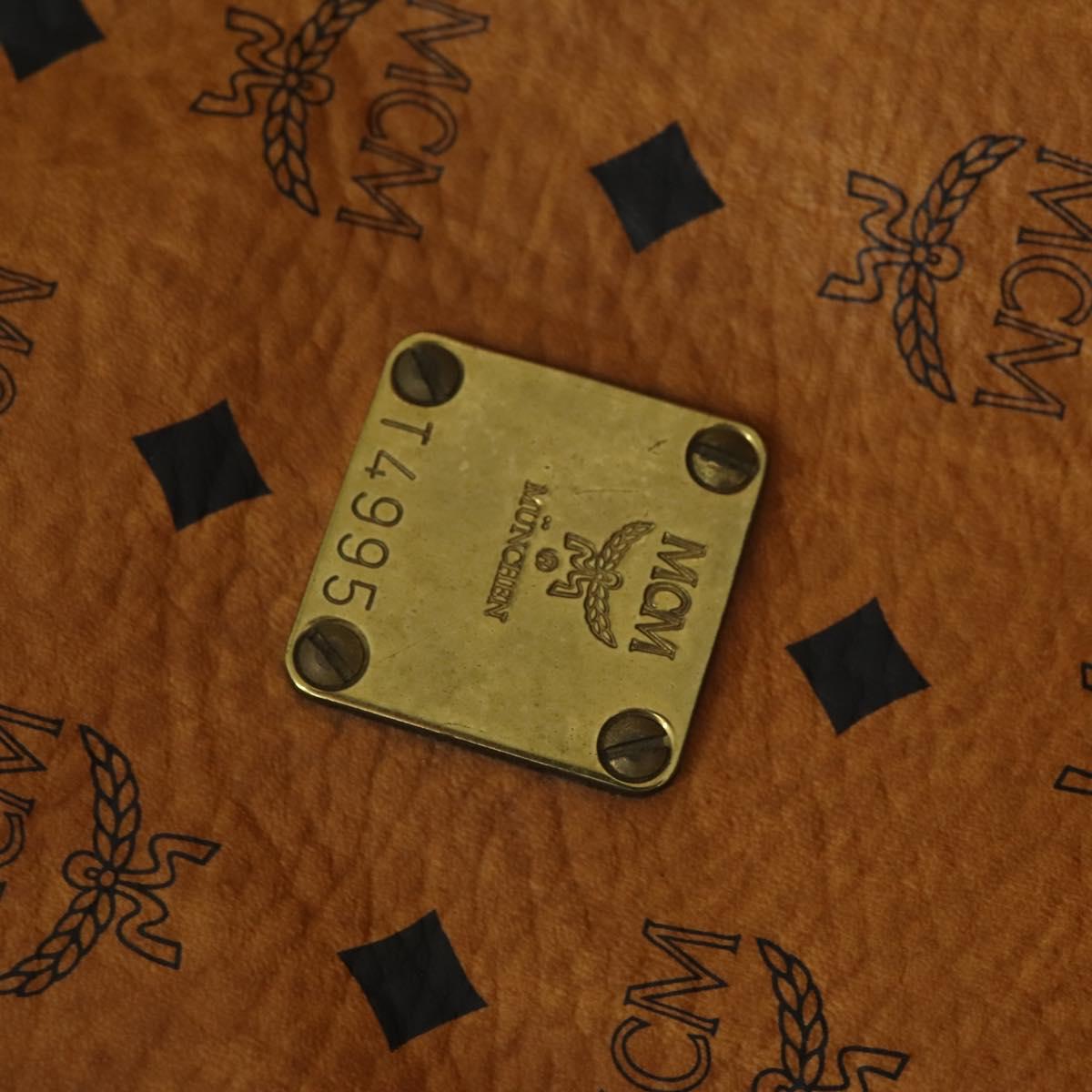 MCM Logogram Vicetos Boston Bag PVC 2way Black Gold Auth BA10101