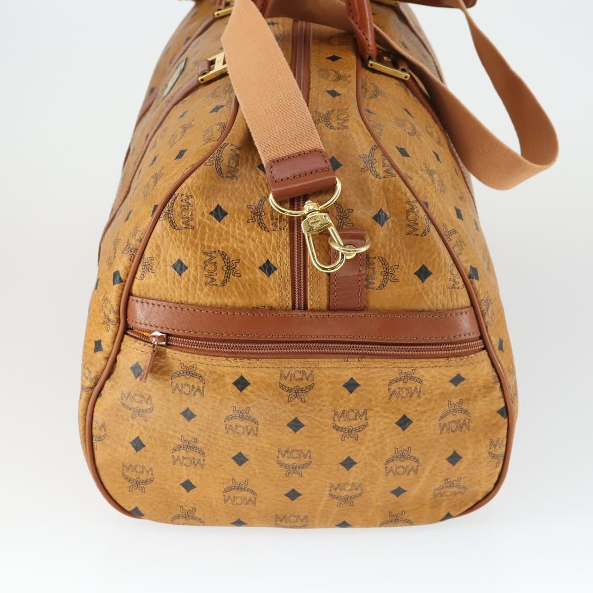 MCM Logogram Vicetos Boston Bag PVC 2way Black Gold Auth BA10101