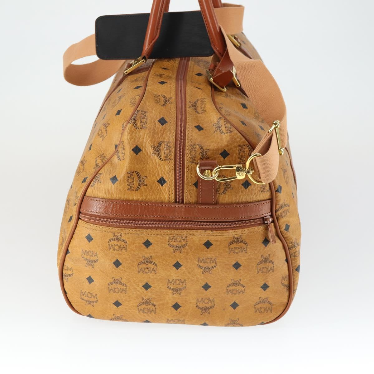 MCM Logogram Vicetos Boston Bag PVC 2way Black Gold Auth BA10101