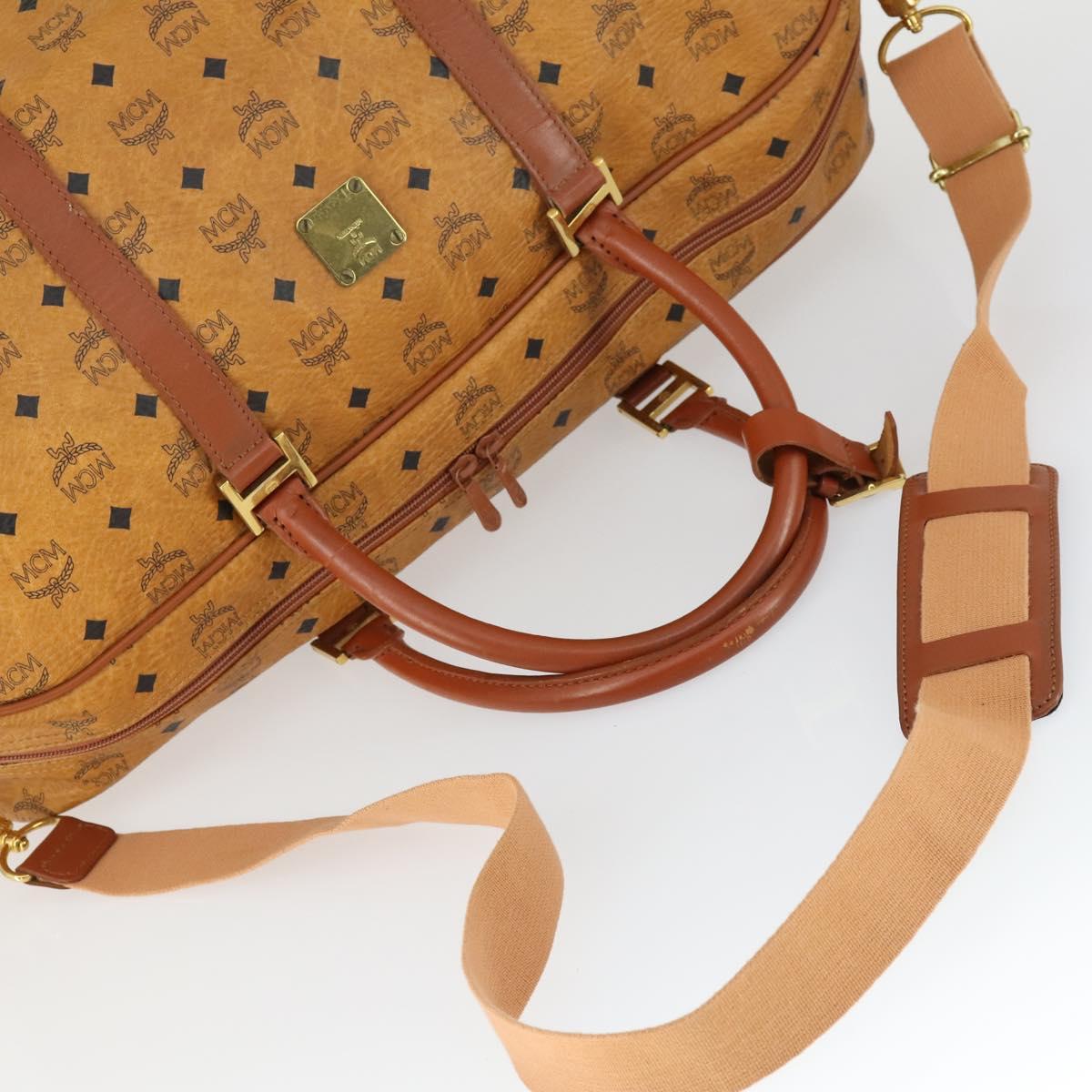 MCM Logogram Vicetos Boston Bag PVC 2way Black Gold Auth BA10101