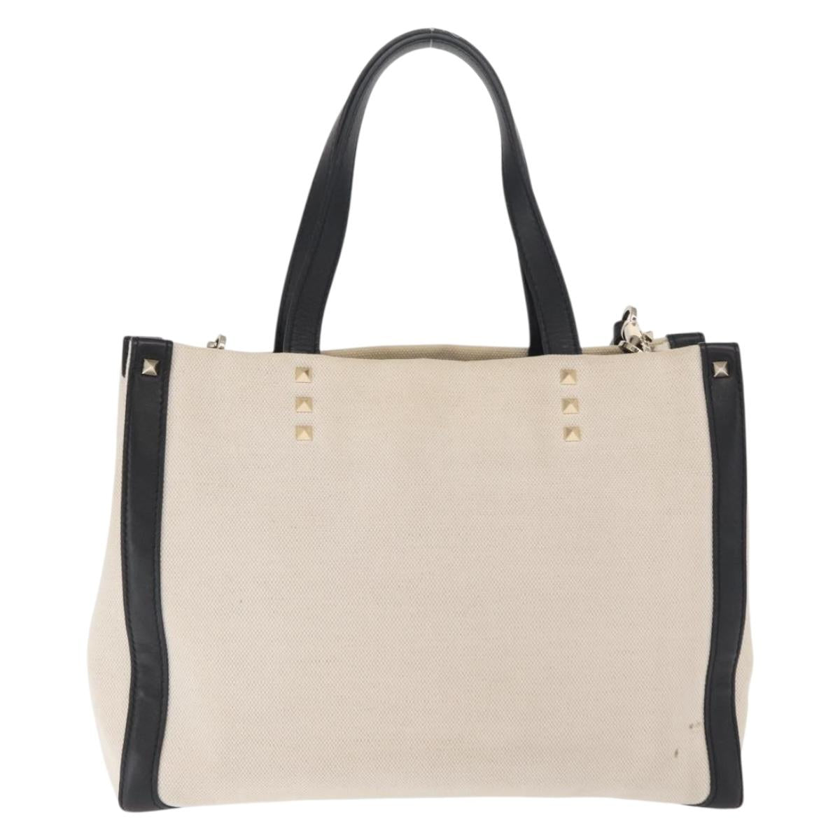 VALENTINO Tote Bag Canvas 2way Beige Gold Auth BA10106