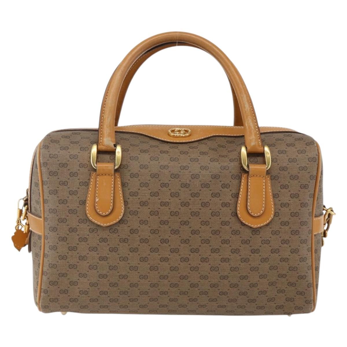 GUCCI Micro GG Supreme Hand Bag PVC Leather 2way Beige Gold Auth BA10107