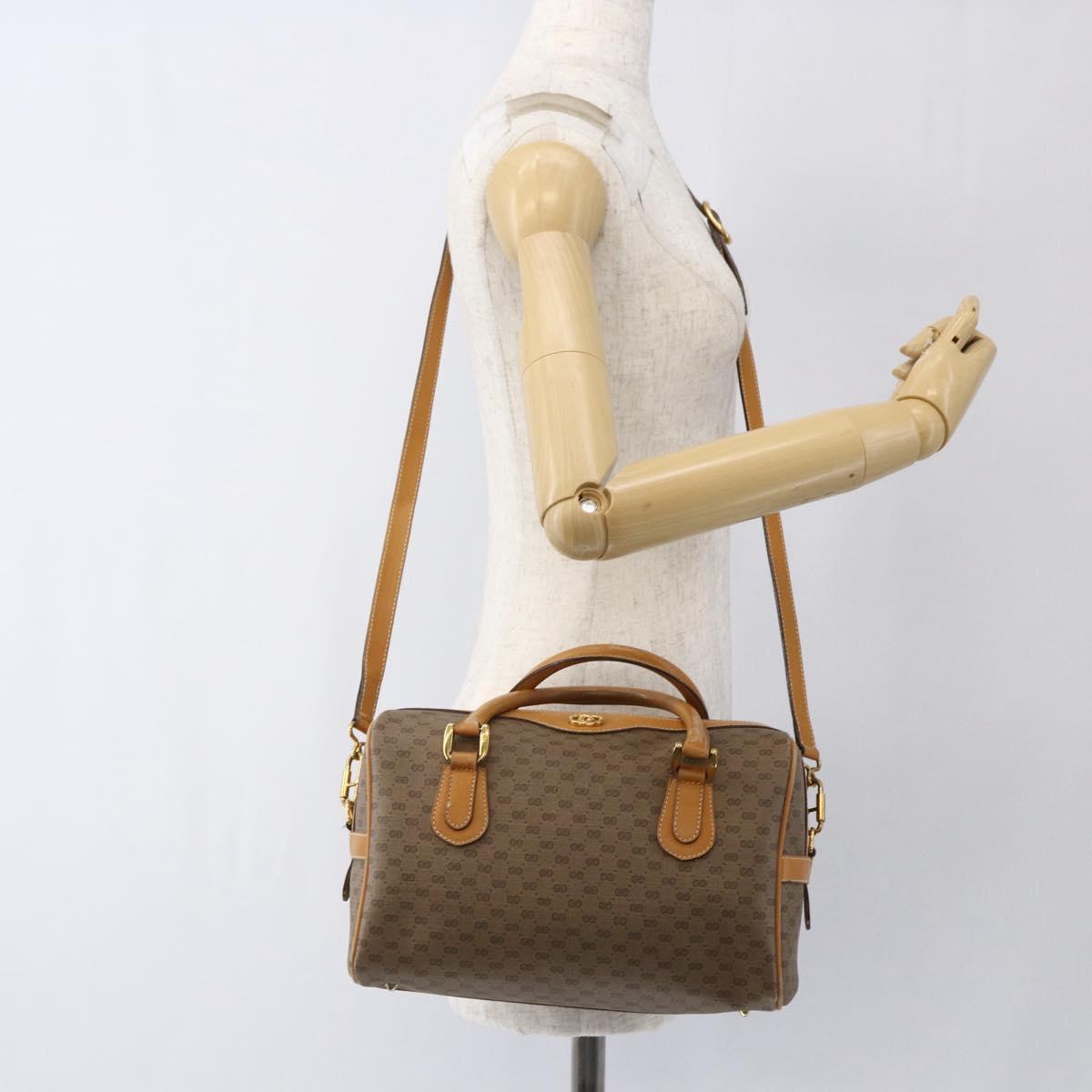 GUCCI Micro GG Supreme Hand Bag PVC Leather 2way Beige Gold Auth BA10107