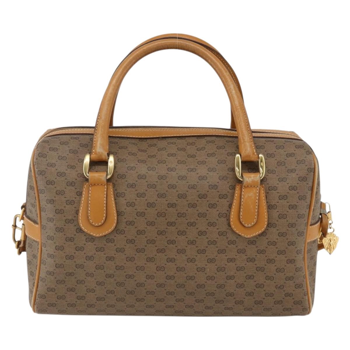 GUCCI Micro GG Supreme Hand Bag PVC Leather 2way Beige Gold Auth BA10107