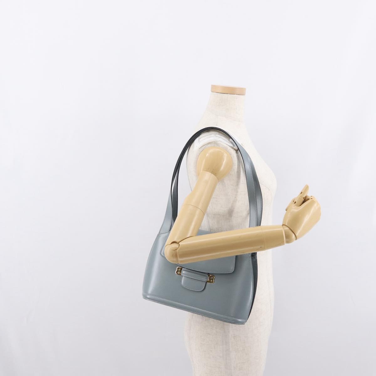 BALLY Tote Bag Leather Gray Gold Auth BA10108