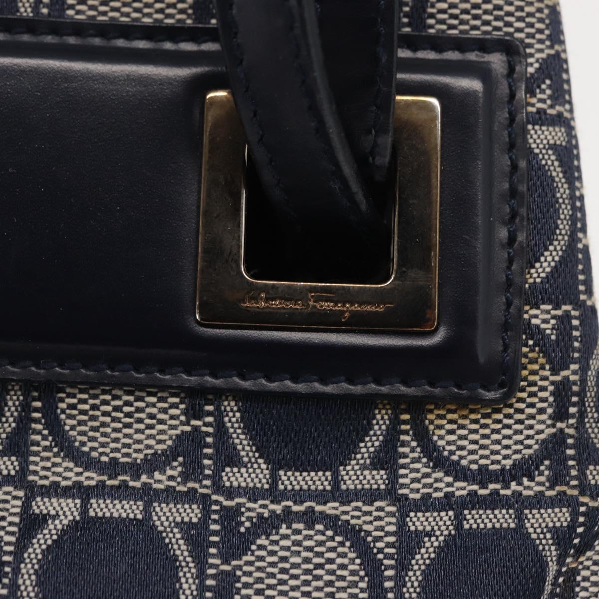 Salvatore Ferragamo Gancini Shoulder Bag Canvas Navy Gold Auth BA10109
