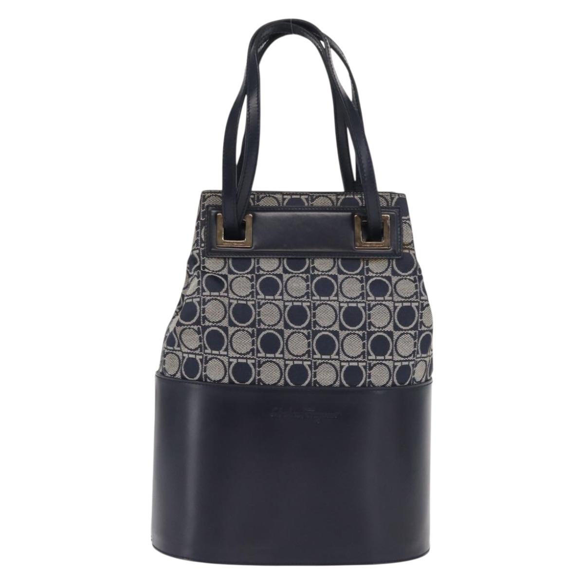 Salvatore Ferragamo Gancini Shoulder Bag Canvas Navy Gold Auth BA10109