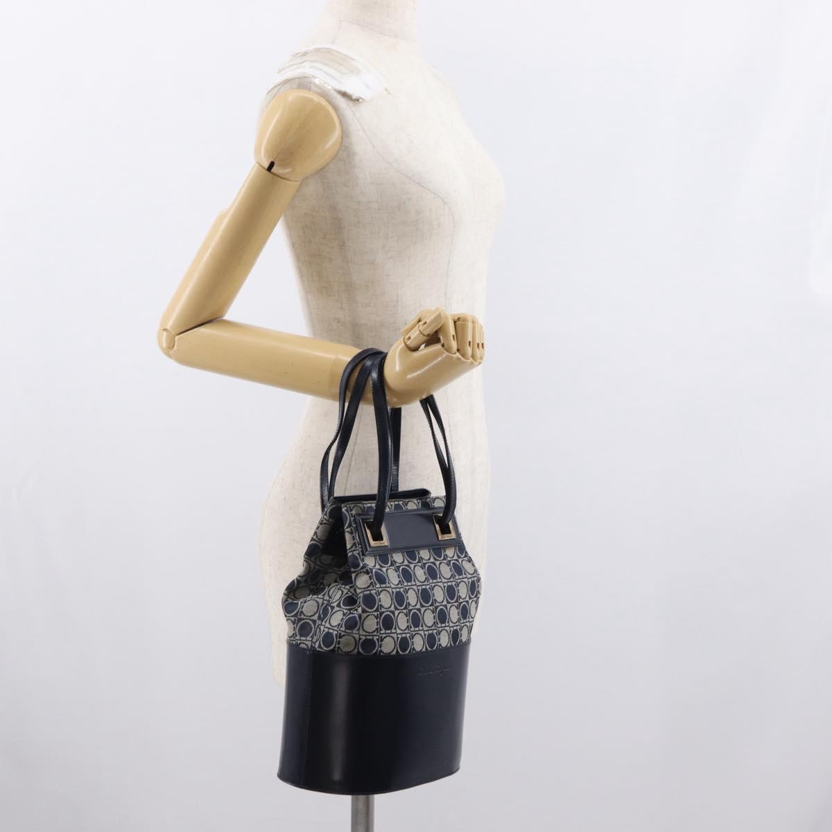 Salvatore Ferragamo Gancini Shoulder Bag Canvas Navy Gold Auth BA10109