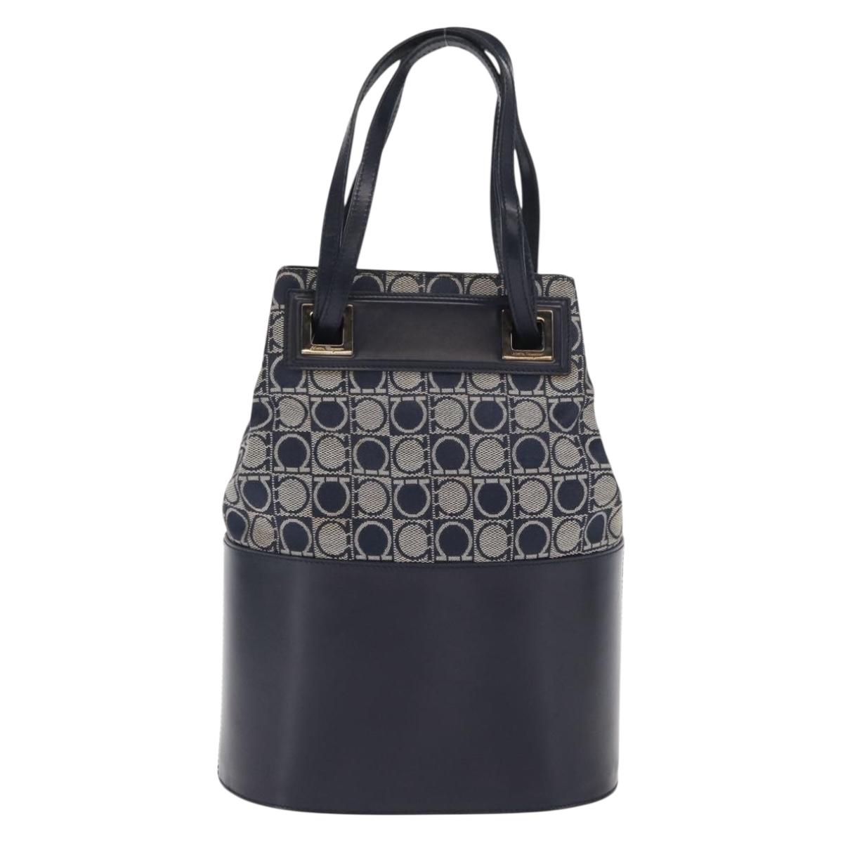 Salvatore Ferragamo Gancini Shoulder Bag Canvas Navy Gold Auth BA10109