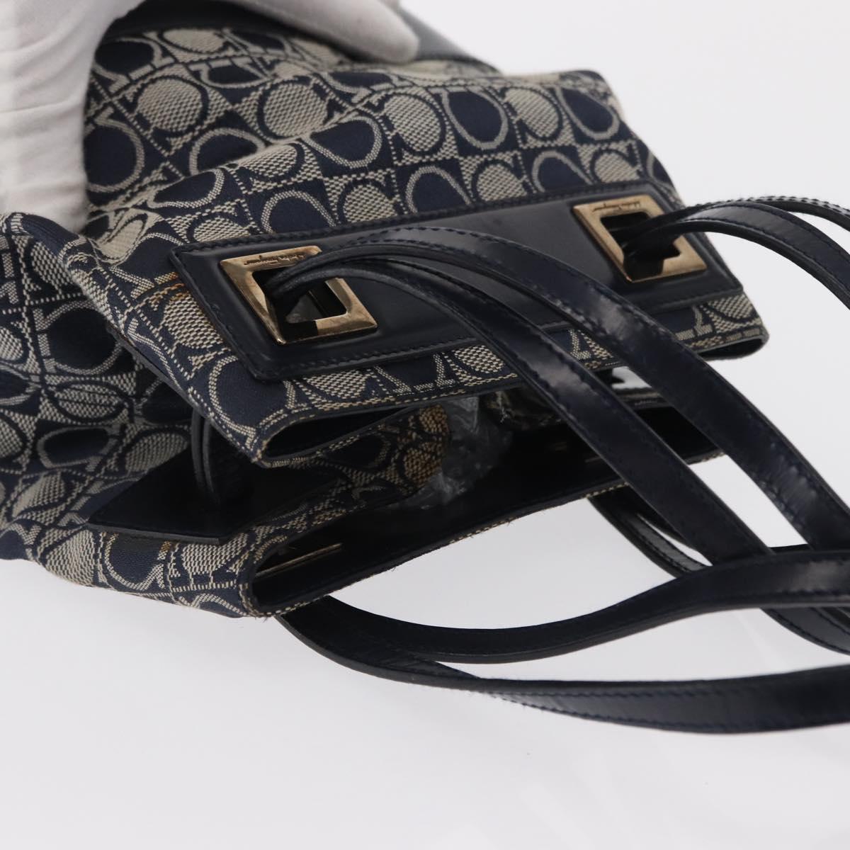 Salvatore Ferragamo Gancini Shoulder Bag Canvas Navy Gold Auth BA10109
