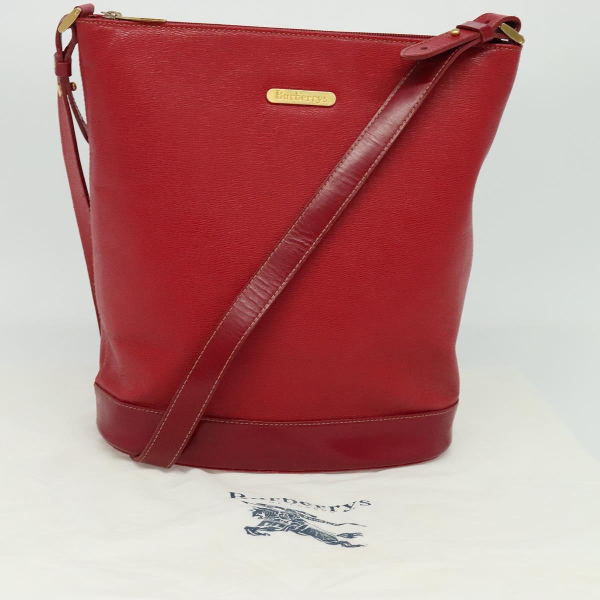 Burberrys Shoulder Bag Leather Red Gold Auth BA1011