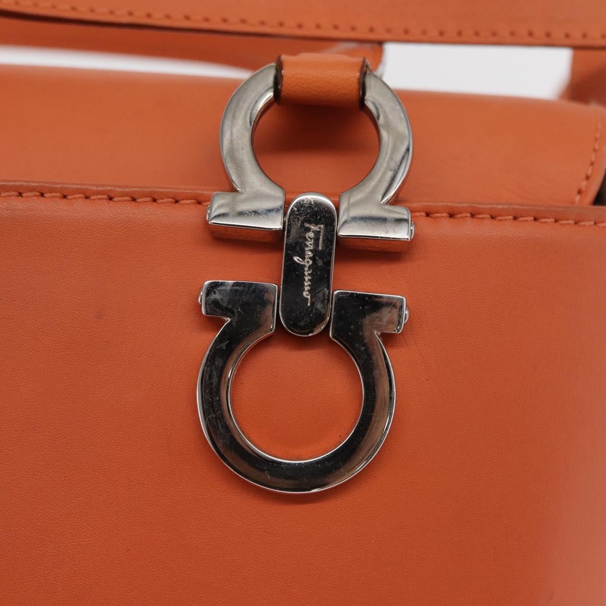Salvatore Ferragamo Gancini Hand Bag Leather 2way Orange Silver Auth BA10110