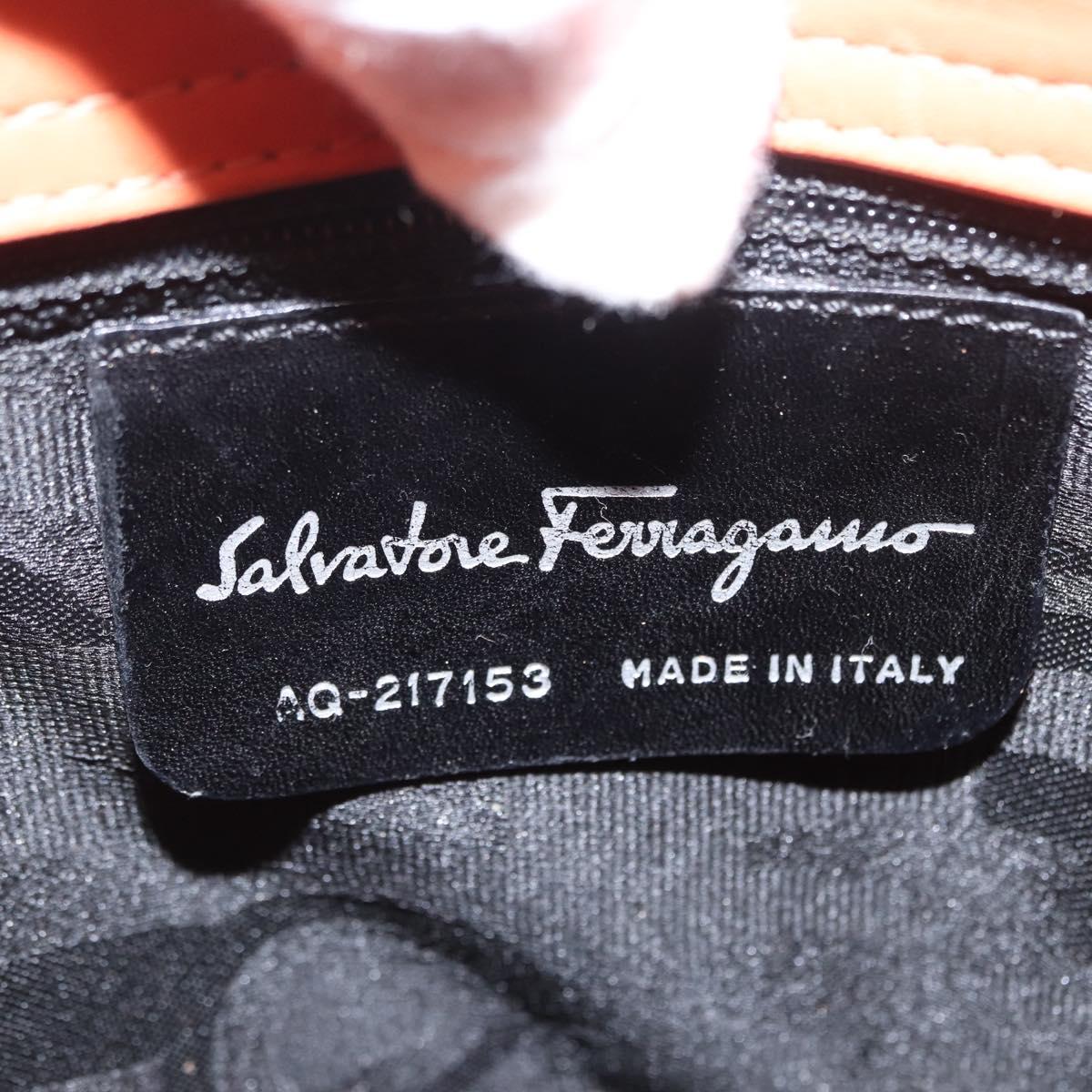 Salvatore Ferragamo Gancini Hand Bag Leather 2way Orange Silver Auth BA10110