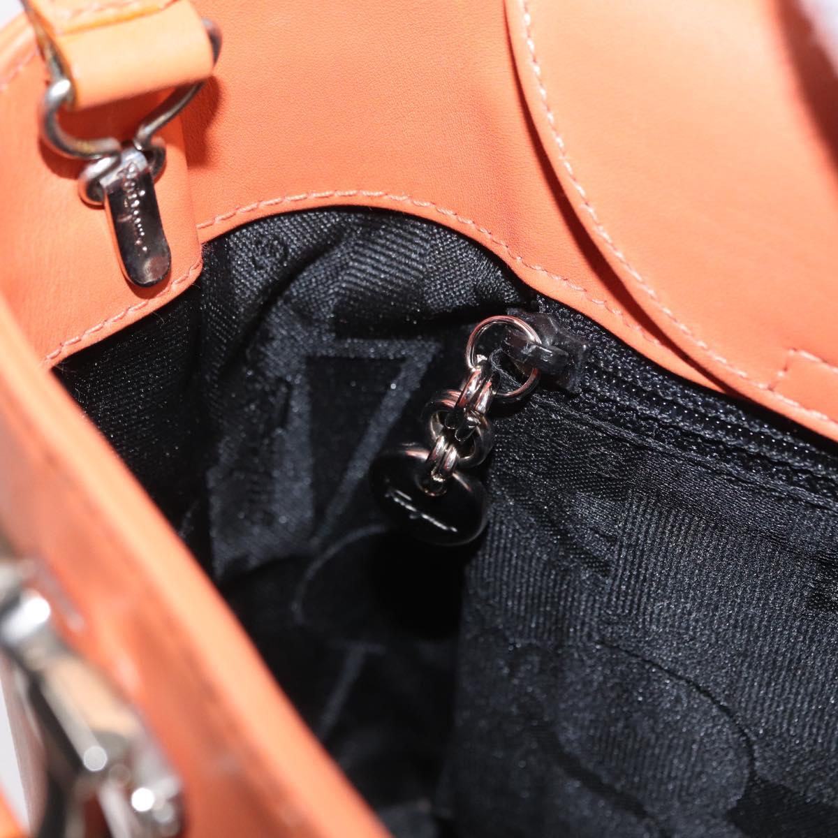 Salvatore Ferragamo Gancini Hand Bag Leather 2way Orange Silver Auth BA10110