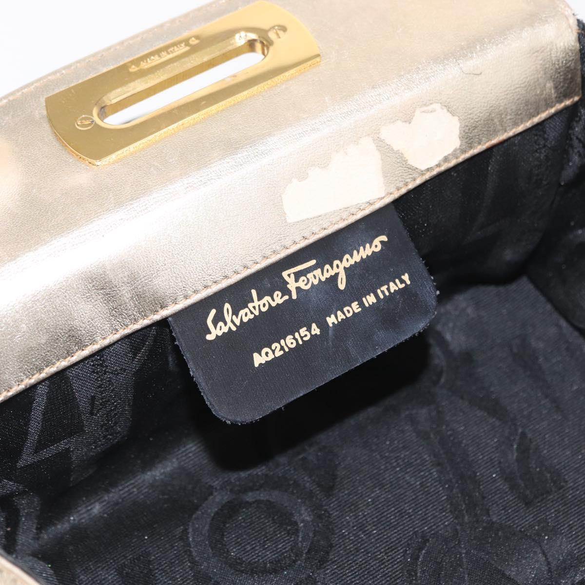 Salvatore Ferragamo Gancini Hand Bag Leather Gold Auth BA10111