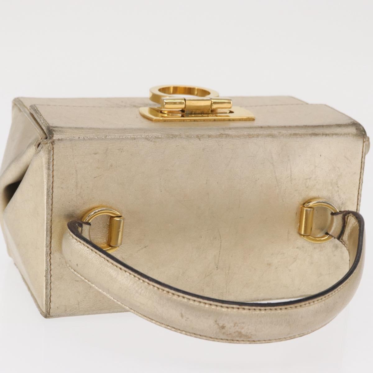Salvatore Ferragamo Gancini Hand Bag Leather Gold Auth BA10111