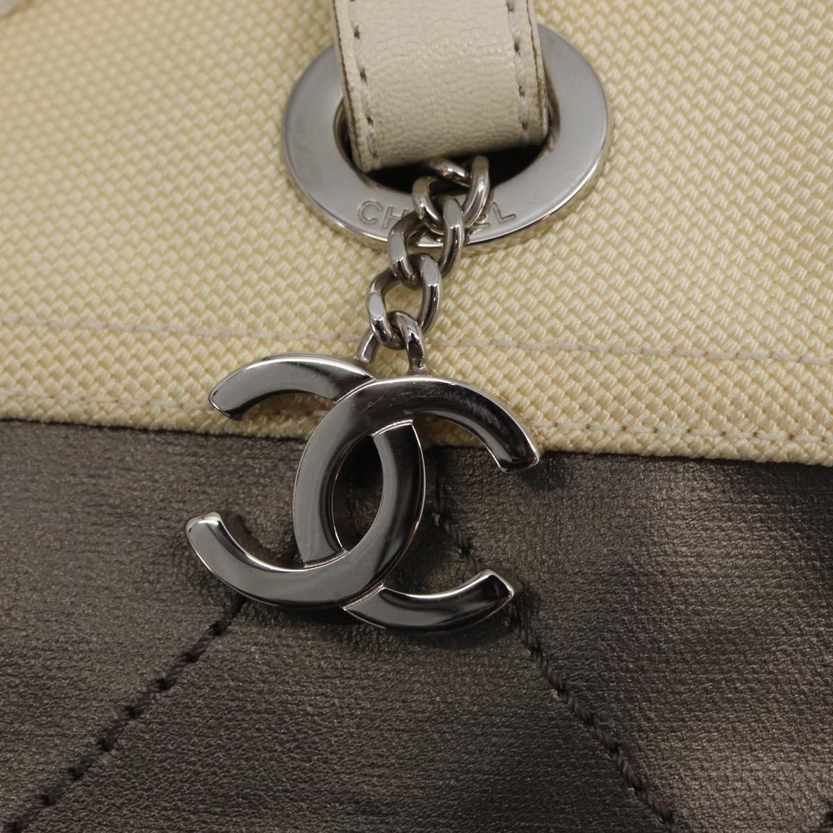 CHANEL Paris Biarritz GM Tote Bag Nylon Silver CC Auth BA10114