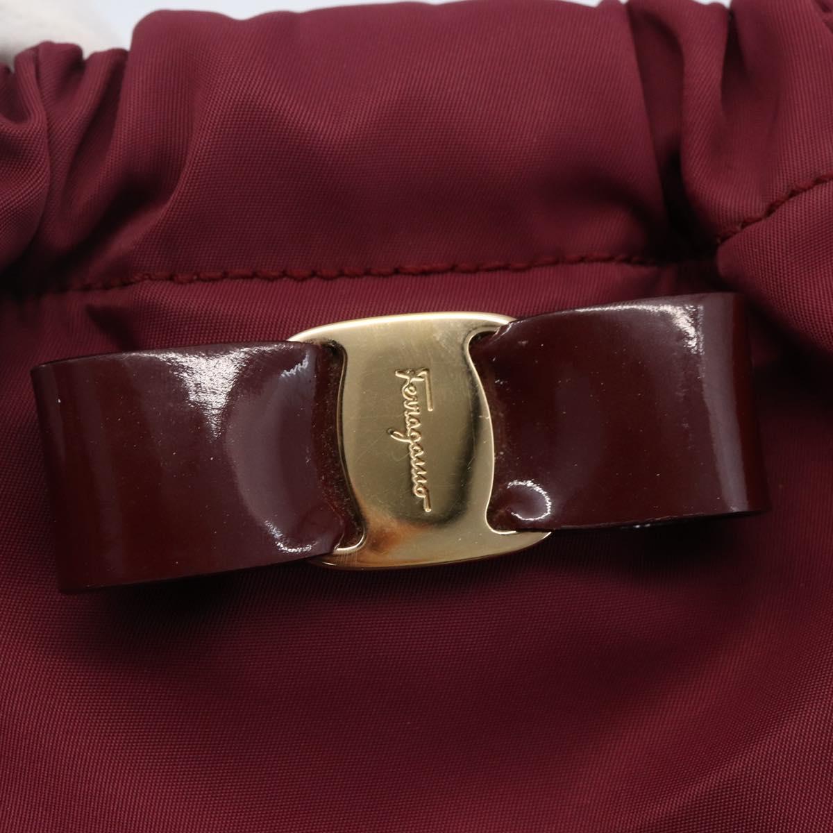 Salvatore Ferragamo Hand Bag Nylon Bordeaux Gold Auth BA10115V